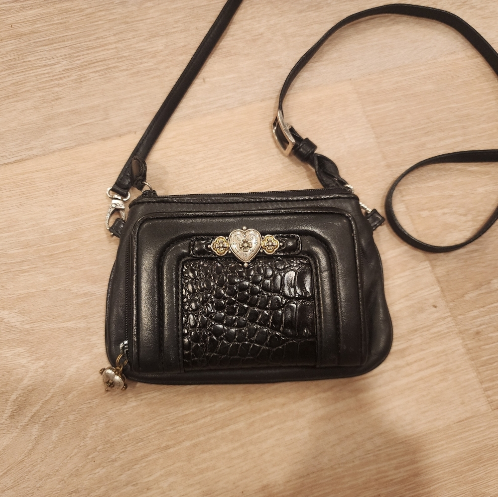 Brighton Mini Black Leather Wallet Clutch Crossbody Purse